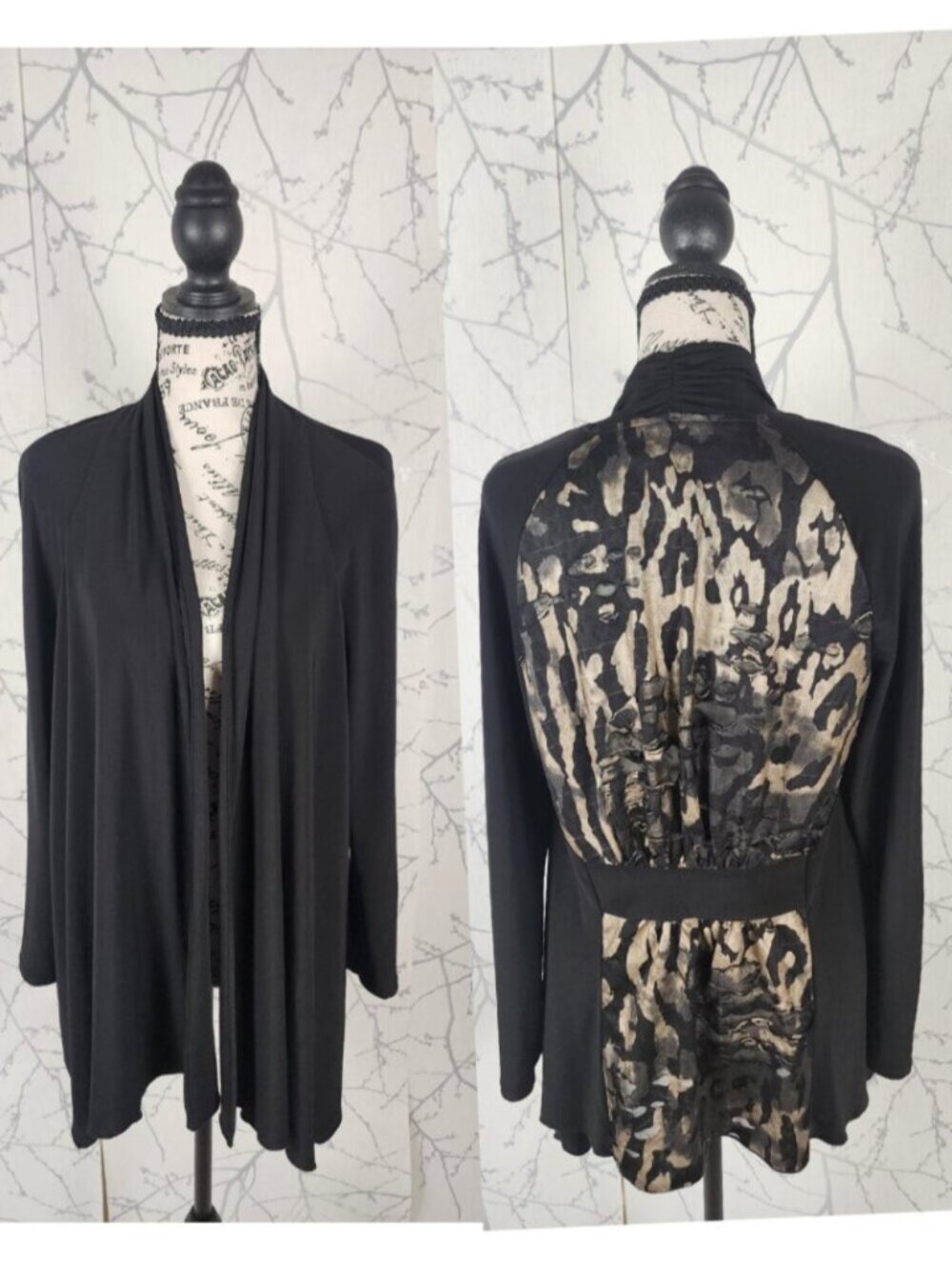 Frank Lyman Slinky Stretch Jersey Leopard Print Open Cardigan